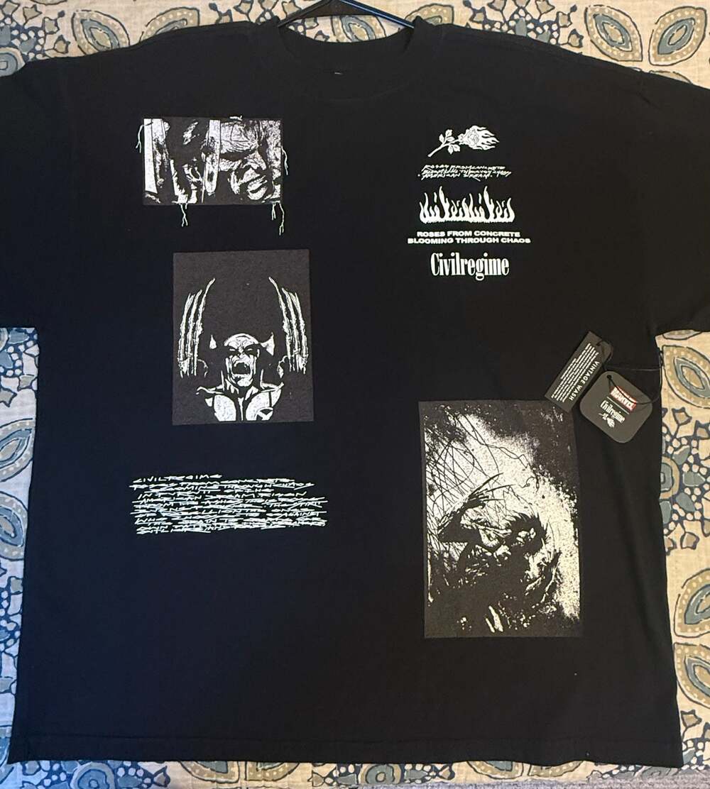 Civil Regime x Marvel Wolverine Roses From Concrete Oversized Tee Black Size Lg